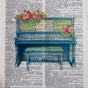 Dictionary Art Print Teal Piano, Vintage Art Print
